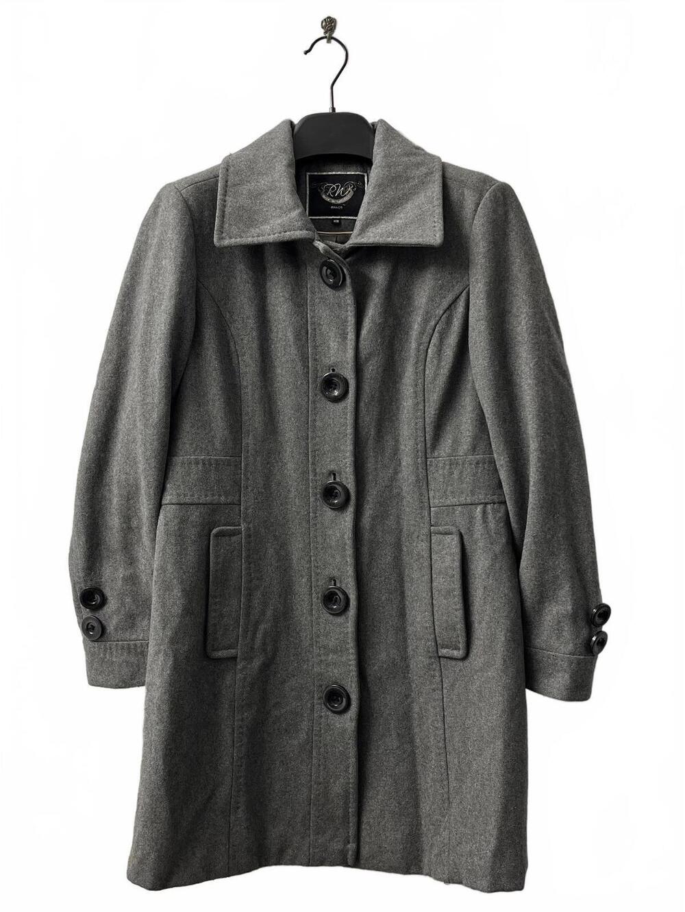 Y2K RW&CO. Light Gray Wool Blend Pea Coat With Black Buttons Size Medium